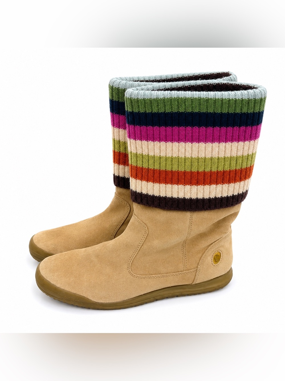 Coach Tatum Suede Boots Size 9M Multicolor Striped Wool Knit Cuff